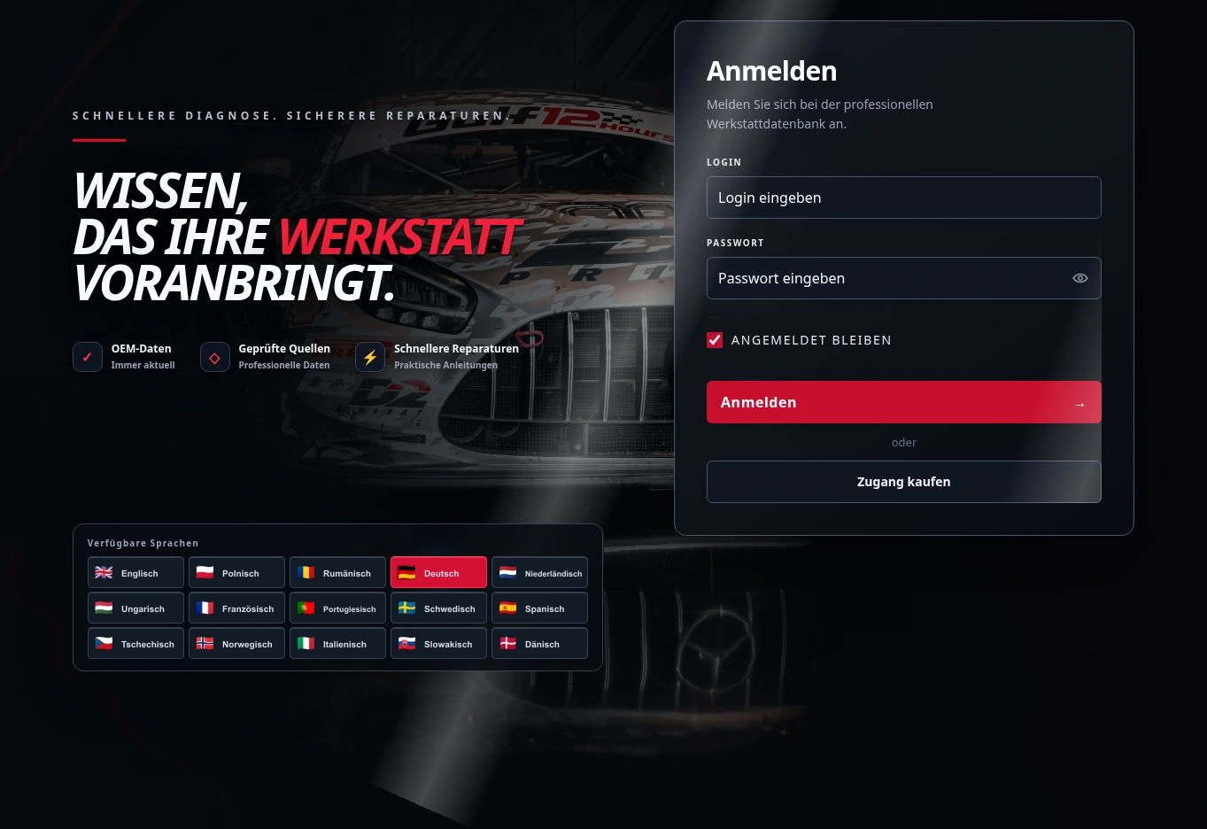 Deutsche Anmeldeseite von Auto Diagnostic.